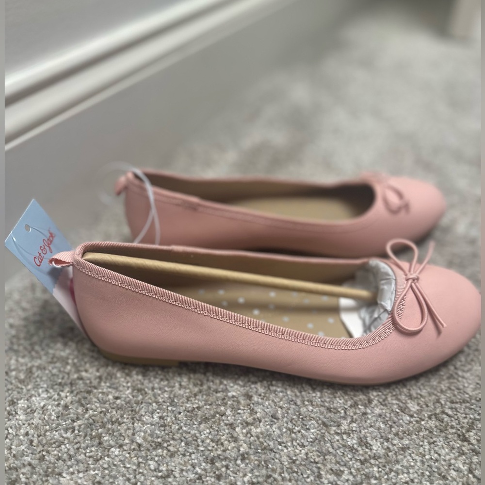 NWT Girls Cat & Jack Pink Bow Ballerina Slipper Shoes SZ 4
